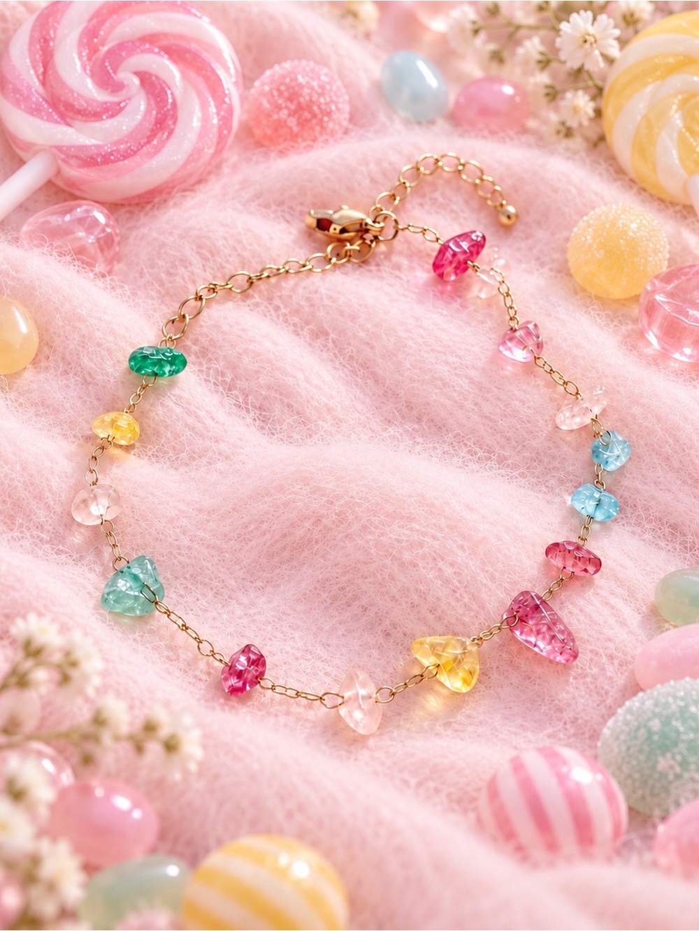 Multicolor Beaded Bracelet 18K Gold Plated Natural Gemstones